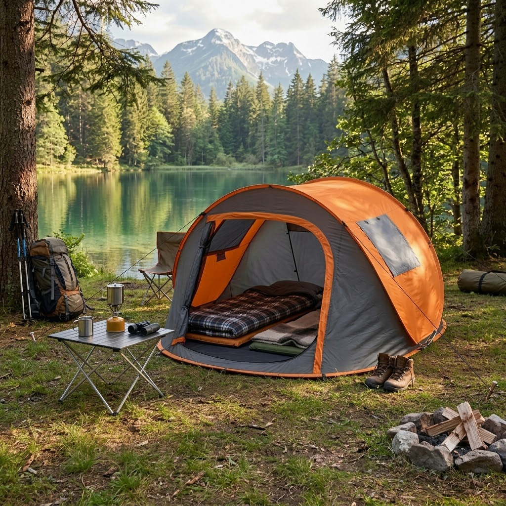 Tente de camping orange